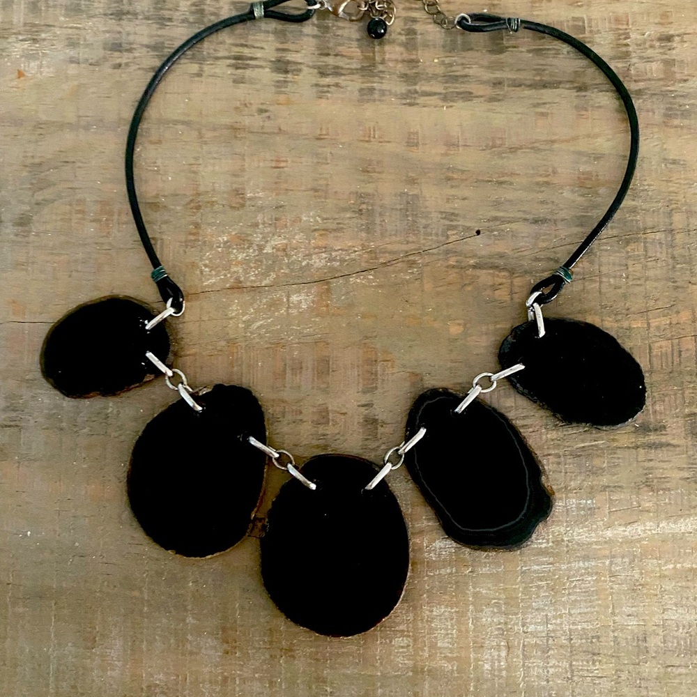 J.Jill Agate Necklace , 16 “ with extender, on a black cord